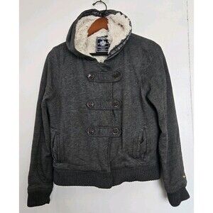 Pink Victorias Secret Hoodie Womens M Y2K Faux Fur Lined Full Zip Up Gray Retro